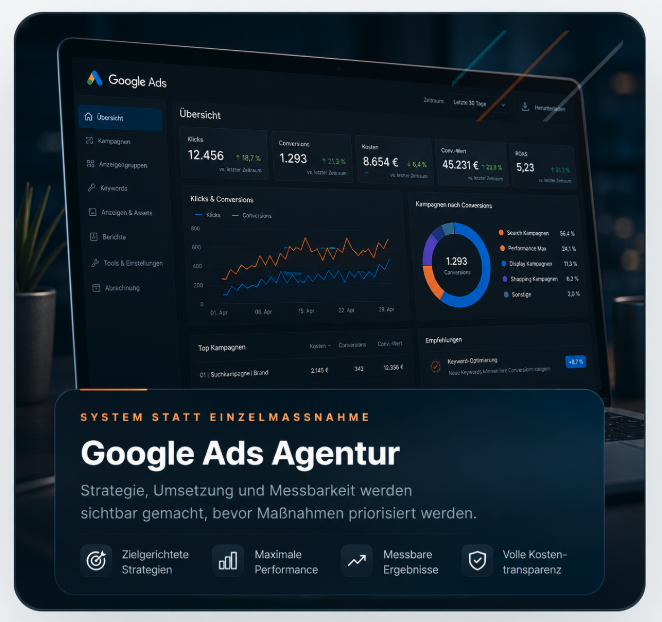 Google-Ads-Dashboard mit Leistungskennzahlen – Google Ads Agentur